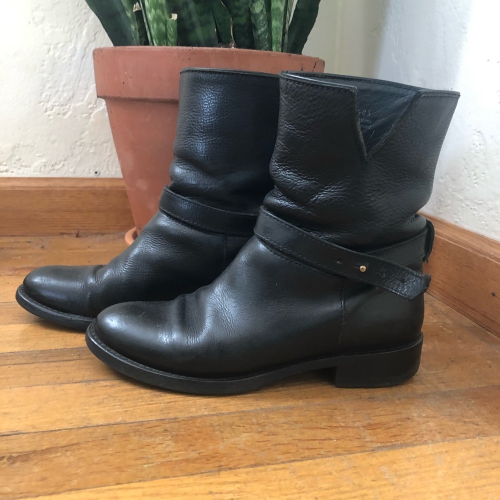 Black leather moto booties